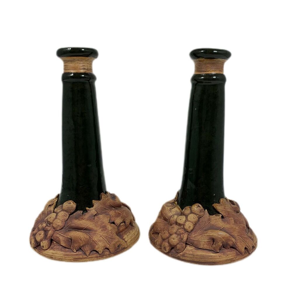 Vintage Artist Signed Candlesticks 2002 Terrafirma  Ceramic Cabin Core Rustic